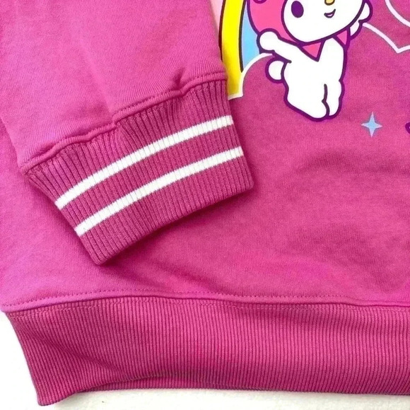 Hello Kitty Bright Pink W/ White Stripe Rayon Oversized Crew Neck Sweatshirt (M) - Picture 9 of 16